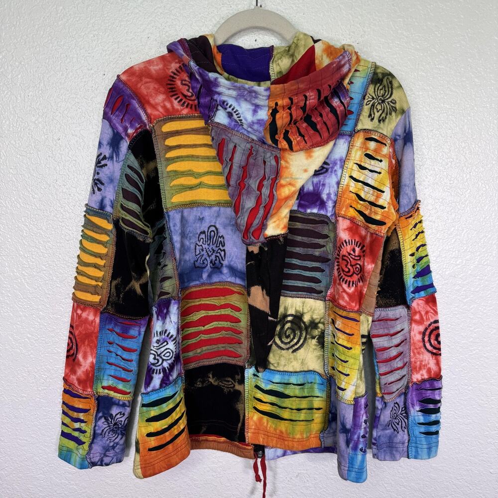 EzHiPPiE Jacket Womens Large Patchwork Boho Hippie Hooded Zip Multicolor Tie Dye - Picture 2 of 10